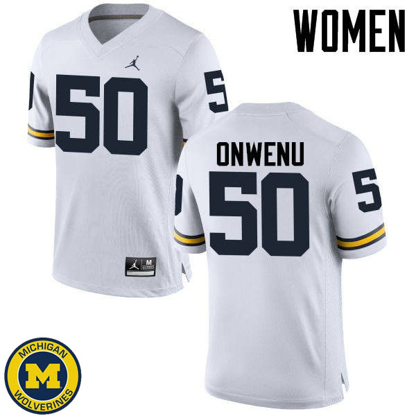 Womens Michigan Wolverines #50 Michael Onwenu White University Football Jersey